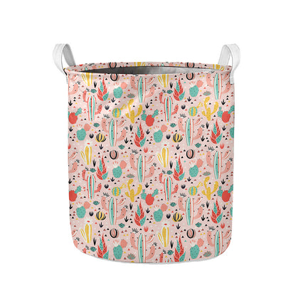 Pastel Cactus And Succulent Print Collapsible Laundry Basket