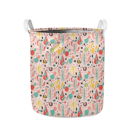 Pastel Cactus And Succulent Print Collapsible Laundry Basket