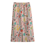 Pastel Cactus And Succulent Print Cotton Front Slit Maxi Skirt