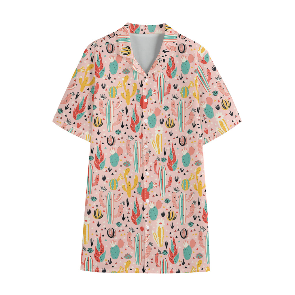 Pastel Cactus And Succulent Print Cotton Hawaiian Shirt