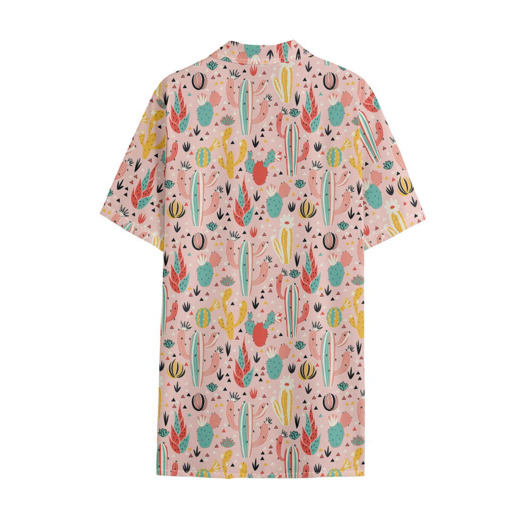 Pastel Cactus And Succulent Print Cotton Hawaiian Shirt