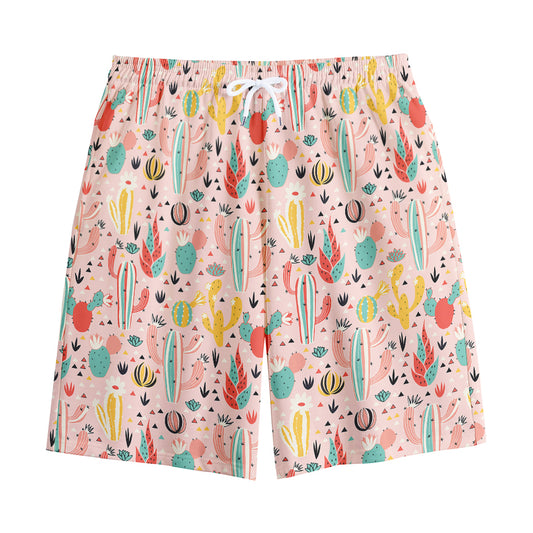 Pastel Cactus And Succulent Print Cotton Shorts