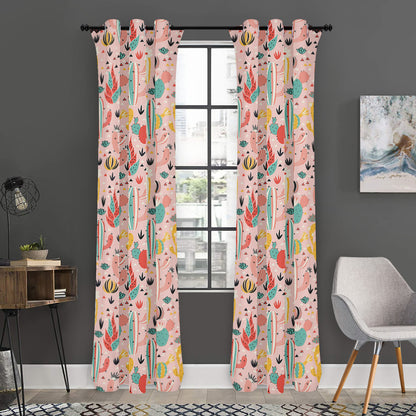 Pastel Cactus And Succulent Print Curtain