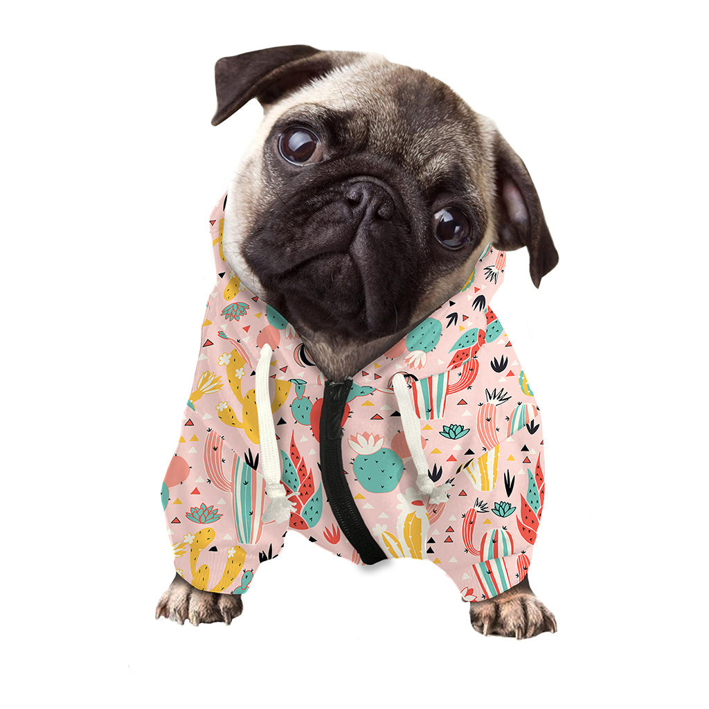 Pastel Cactus And Succulent Print Dog Zip Up Hoodie