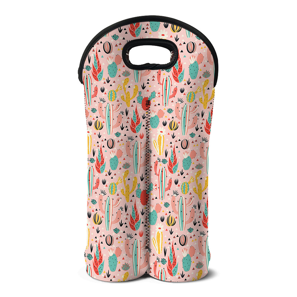 Pastel Cactus And Succulent Print Double Neoprene Wine Tote