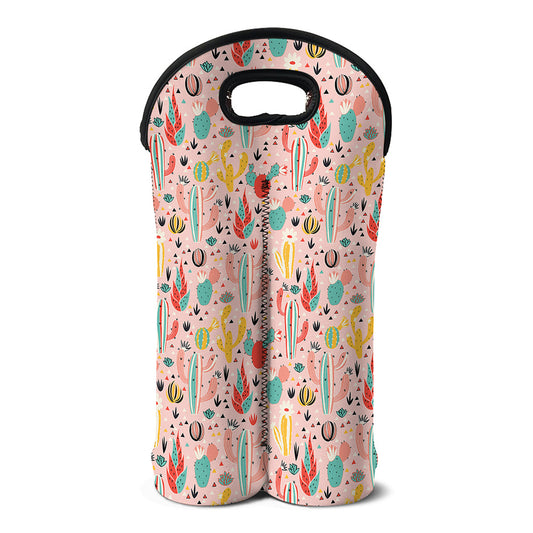 Pastel Cactus And Succulent Print Double Neoprene Wine Tote