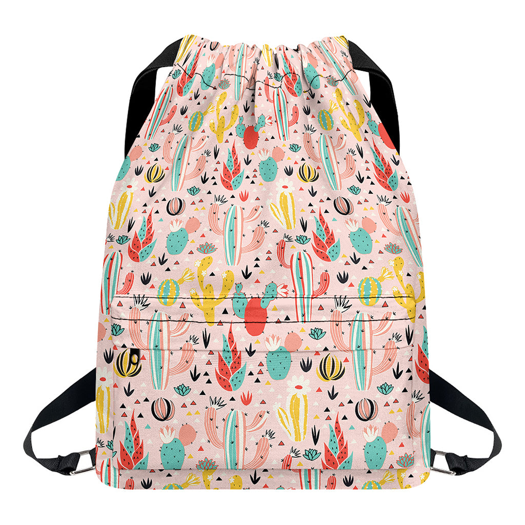 Pastel Cactus And Succulent Print Drawstring Backpack