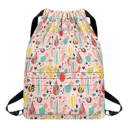 Pastel Cactus And Succulent Print Drawstring Backpack