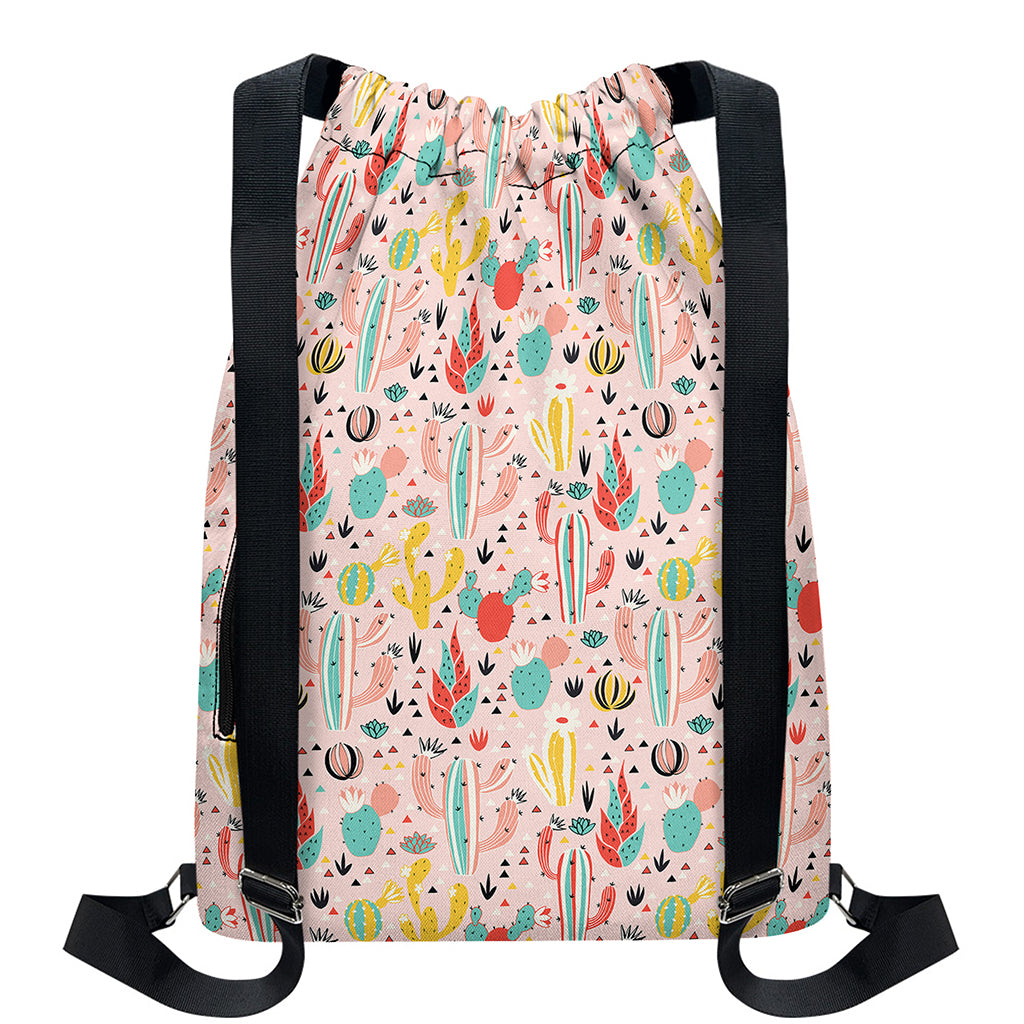 Pastel Cactus And Succulent Print Drawstring Backpack