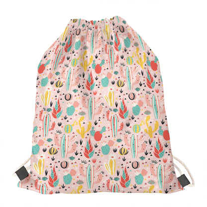 Pastel Cactus And Succulent Print Drawstring Bag