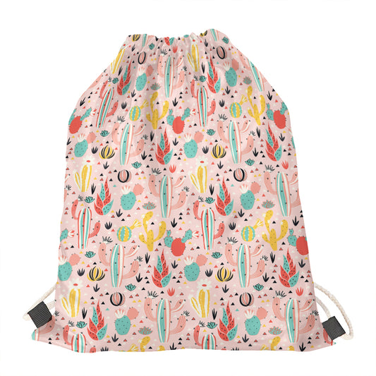 Pastel Cactus And Succulent Print Drawstring Bag