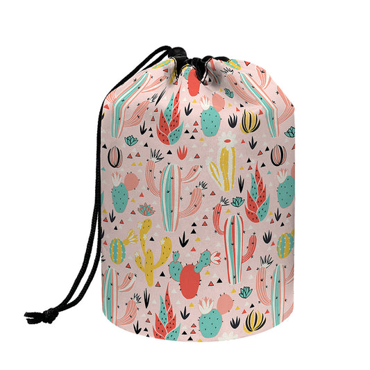 Pastel Cactus And Succulent Print Drawstring Makeup Bag