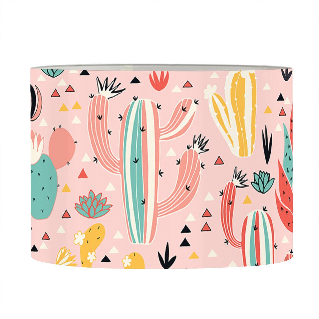 Pastel Cactus And Succulent Print Drum Lamp Shade