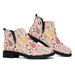 Pastel Cactus And Succulent Print Flat Ankle Boots