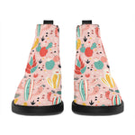 Pastel Cactus And Succulent Print Flat Ankle Boots