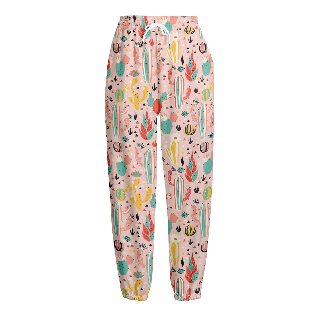 Pastel Cactus And Succulent Print Fleece Lined Knit Pants