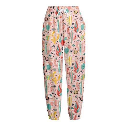Pastel Cactus And Succulent Print Fleece Lined Knit Pants