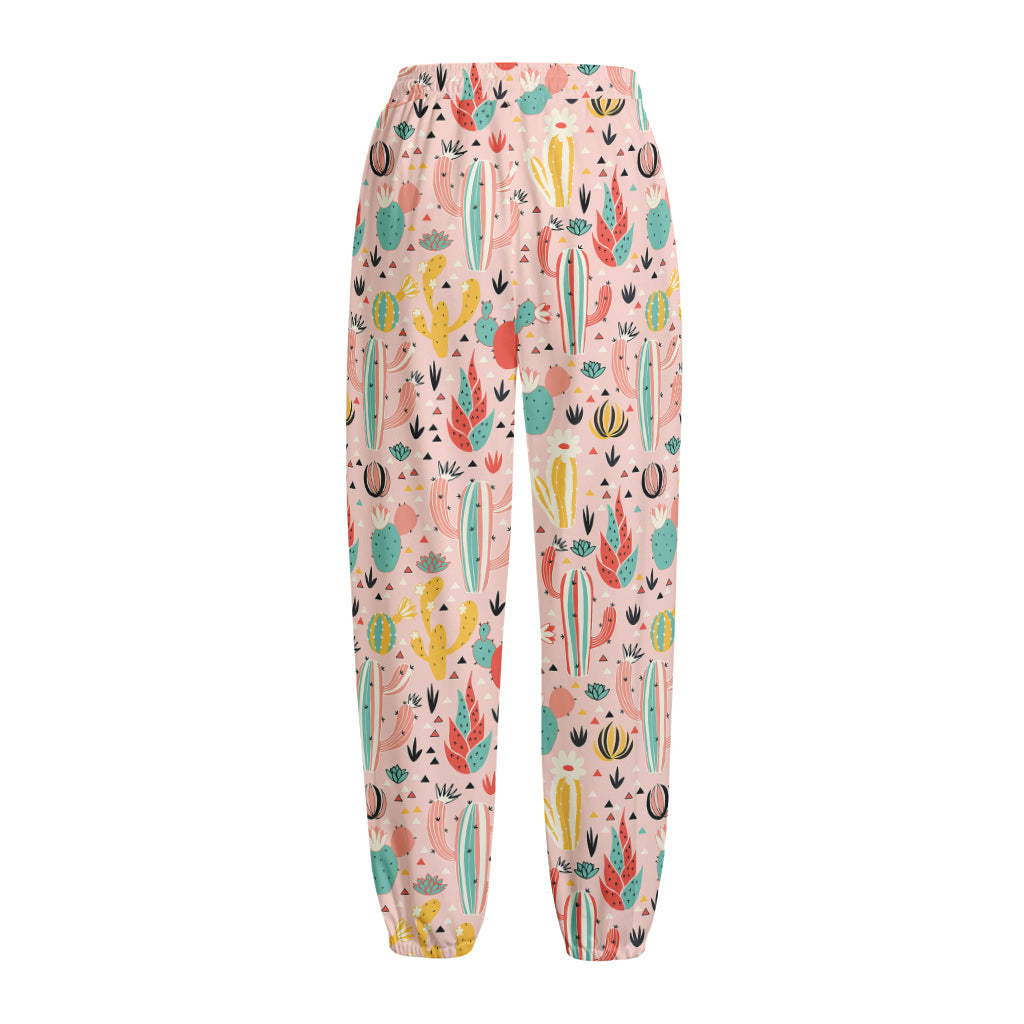 Pastel Cactus And Succulent Print Fleece Lined Knit Pants