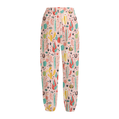 Pastel Cactus And Succulent Print Fleece Lined Knit Pants