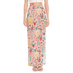 Pastel Cactus And Succulent Print High Slit Maxi Skirt