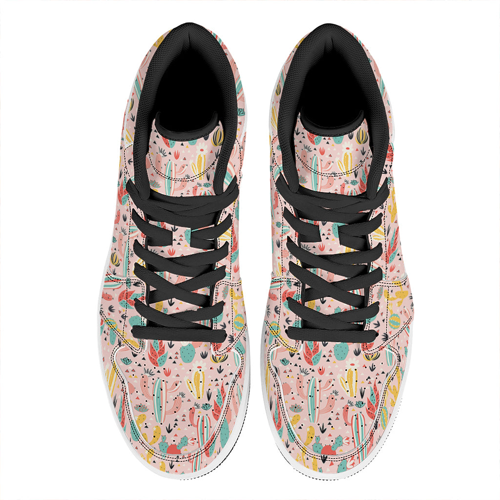 Pastel Cactus And Succulent Print High Top Leather Sneakers