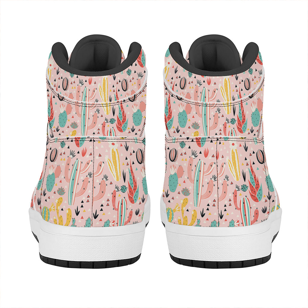 Pastel Cactus And Succulent Print High Top Leather Sneakers