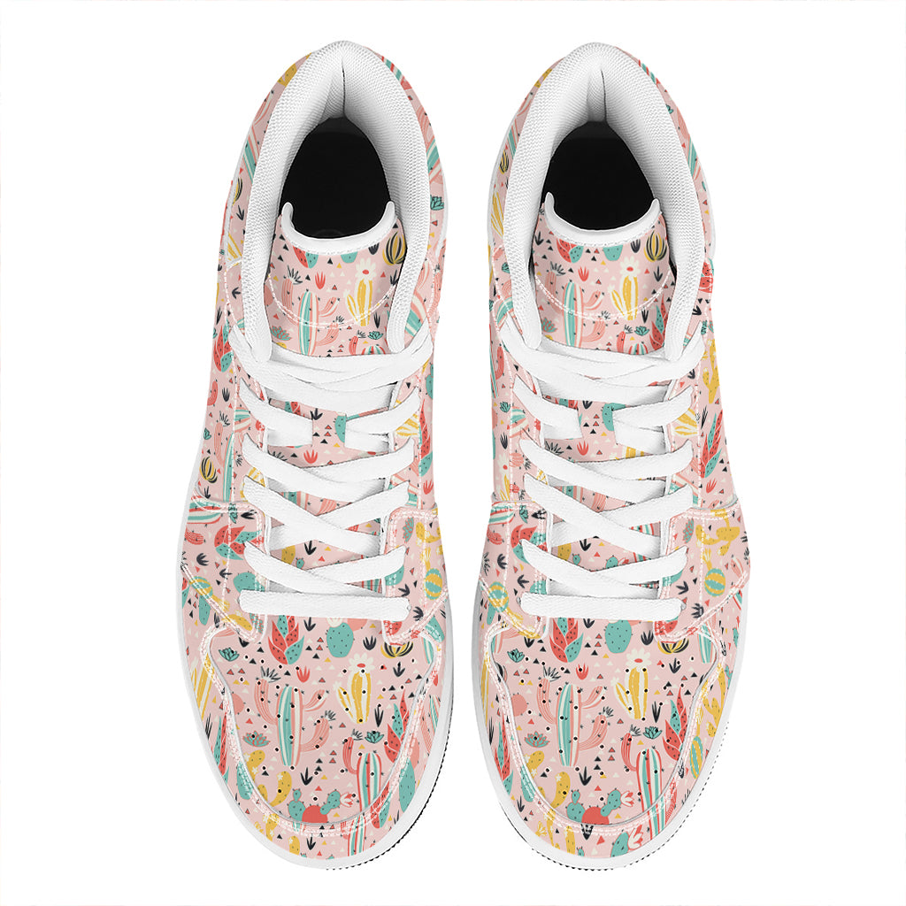 Pastel Cactus And Succulent Print High Top Leather Sneakers