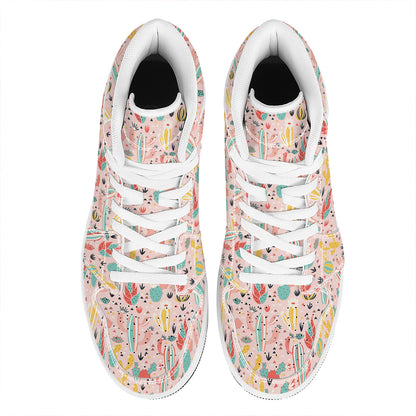 Pastel Cactus And Succulent Print High Top Leather Sneakers