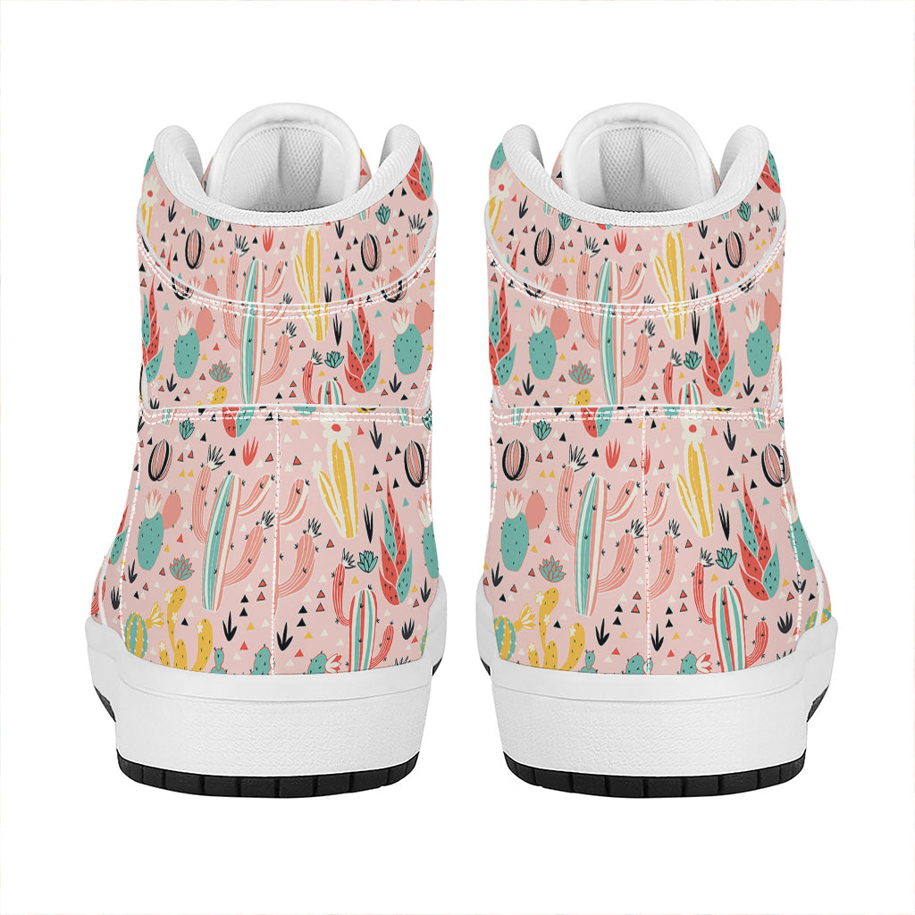 Pastel Cactus And Succulent Print High Top Leather Sneakers