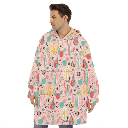 Pastel Cactus And Succulent Print Hoodie Blanket