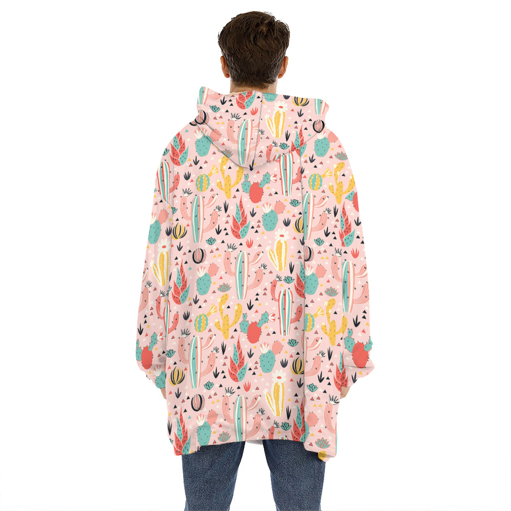 Pastel Cactus And Succulent Print Hoodie Blanket