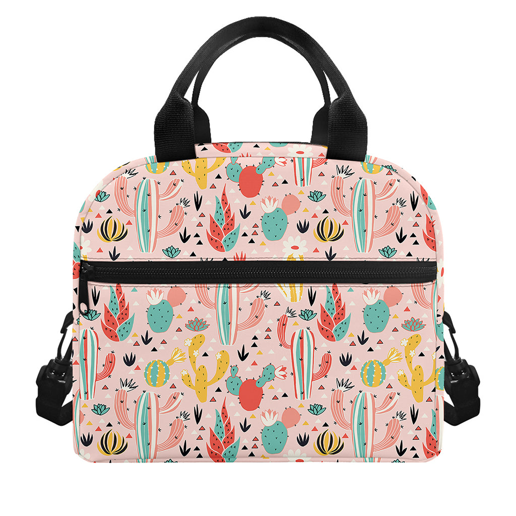 Pastel Cactus And Succulent Print Insulated Lunch Bag