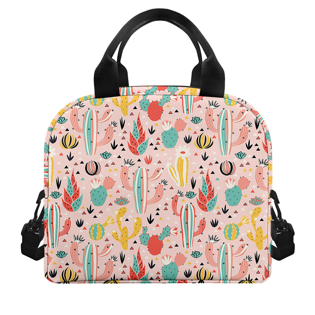 Pastel Cactus And Succulent Print Insulated Lunch Bag