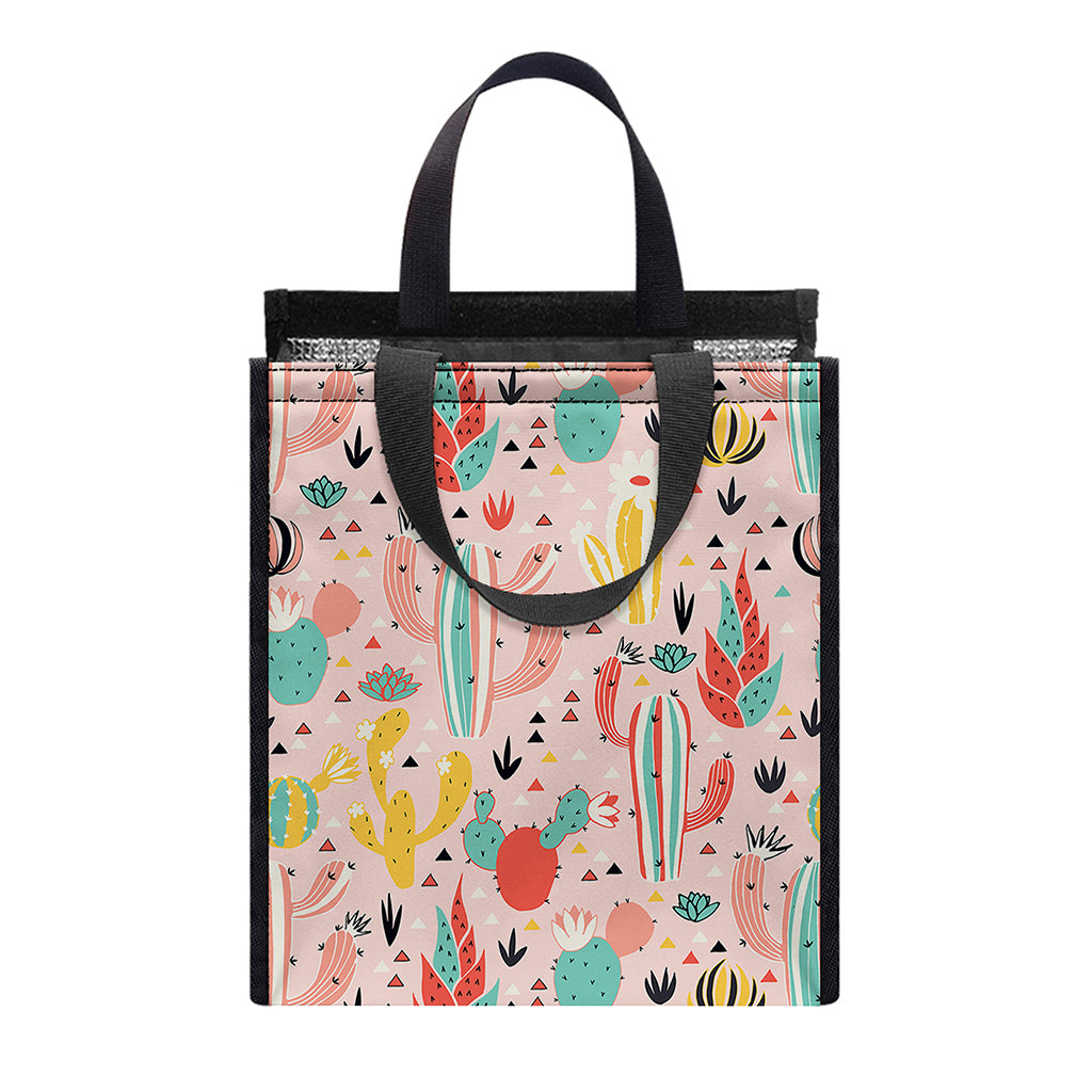 Pastel Cactus And Succulent Print Insulated Lunch Tote