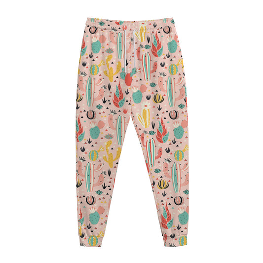 Pastel Cactus And Succulent Print Jogger Pants