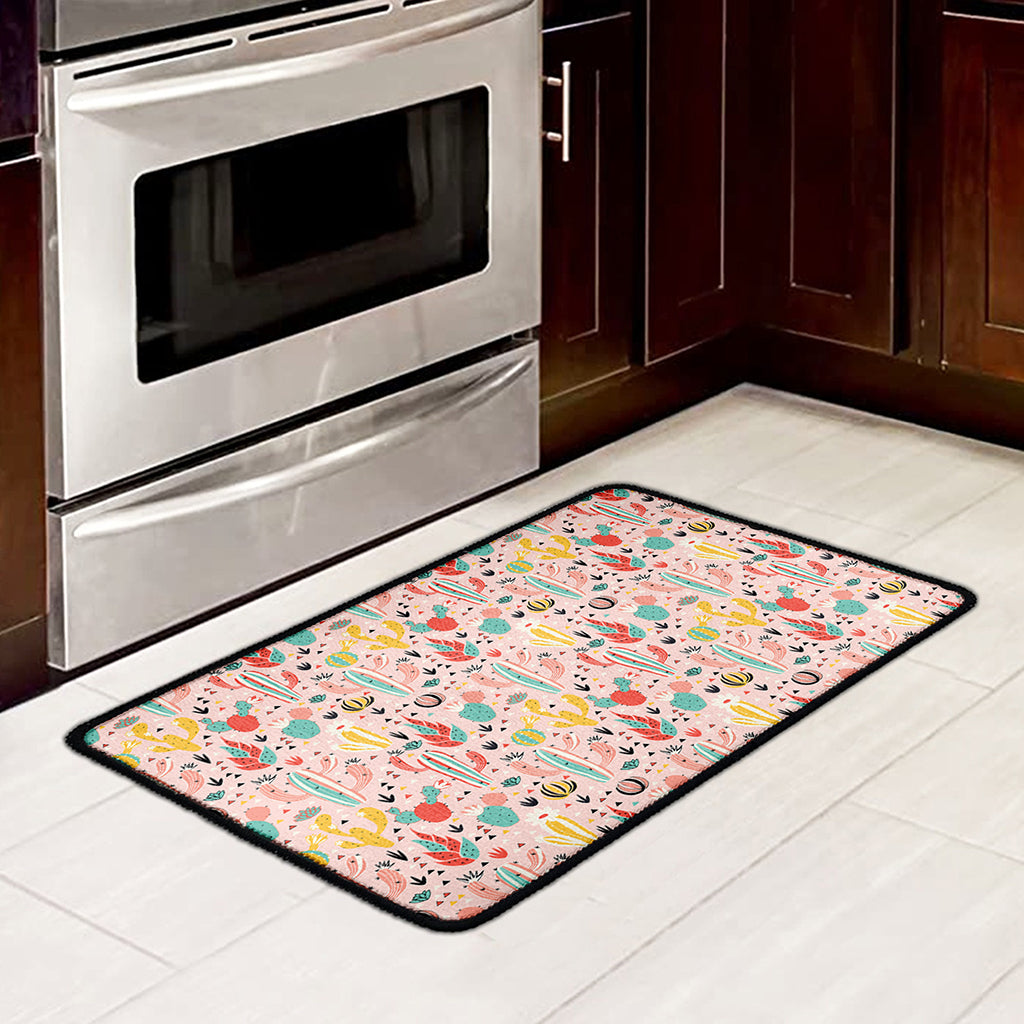 Pastel Cactus And Succulent Print Kitchen Mat