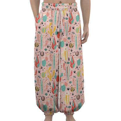 Pastel Cactus And Succulent Print Lantern Pants