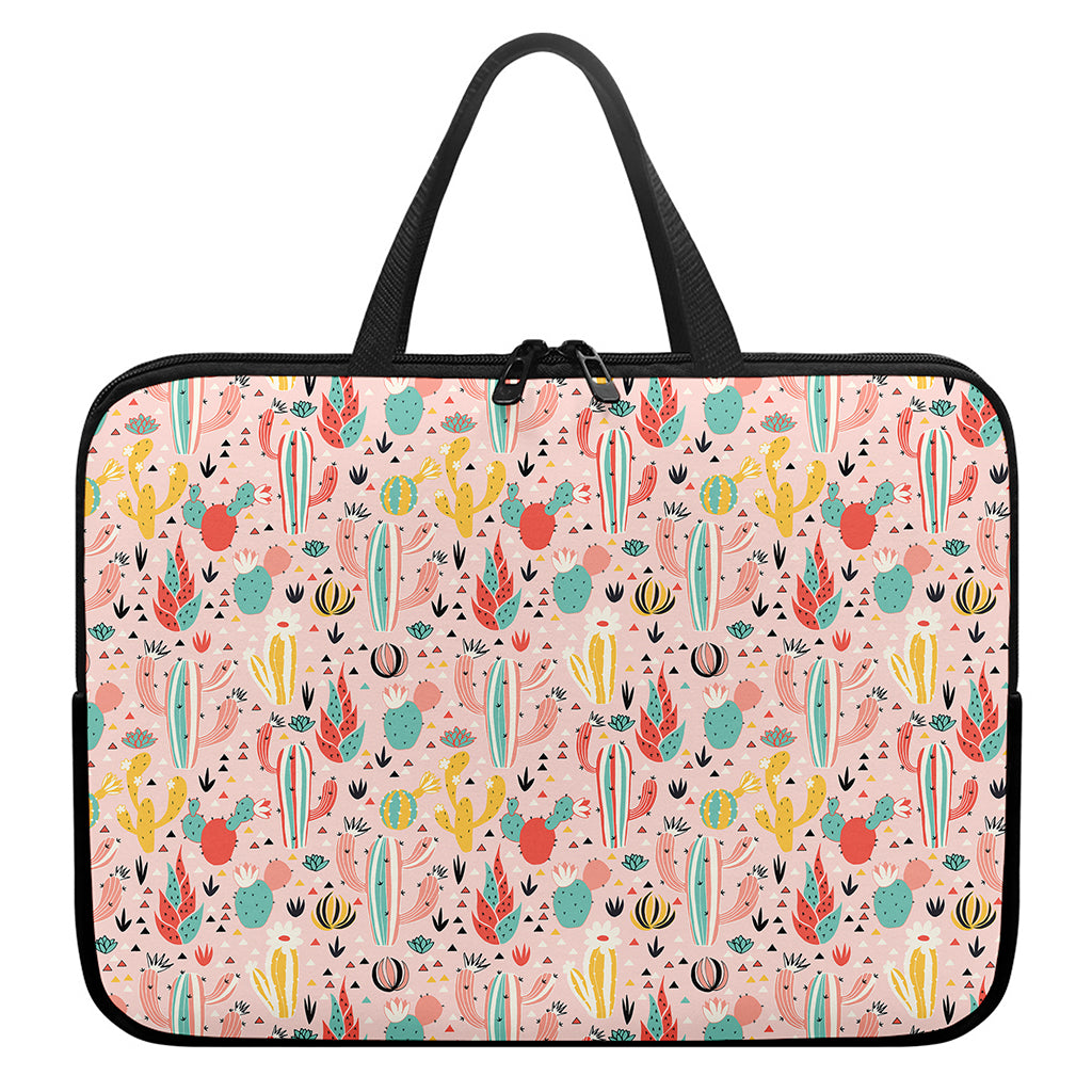 Pastel Cactus And Succulent Print Laptop Sleeve With Handle