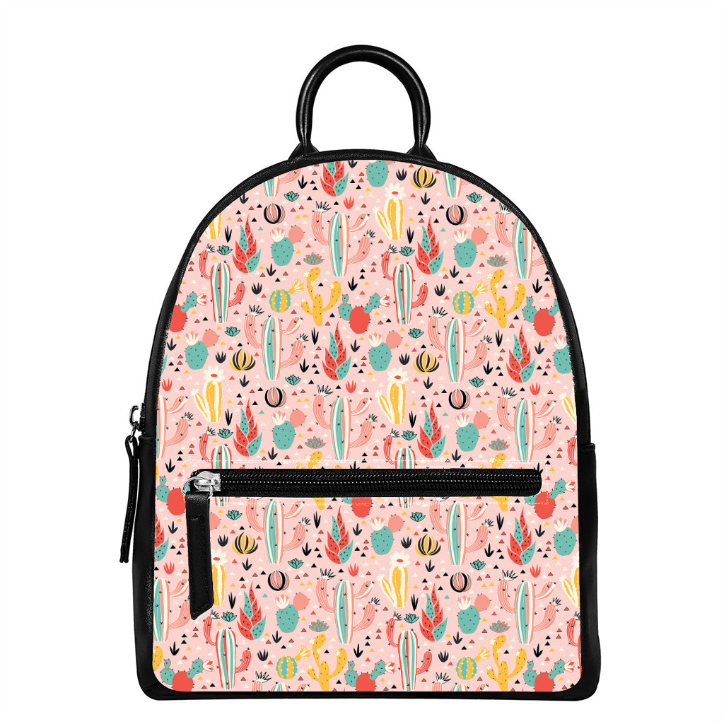 Pastel Cactus And Succulent Print Leather Backpack