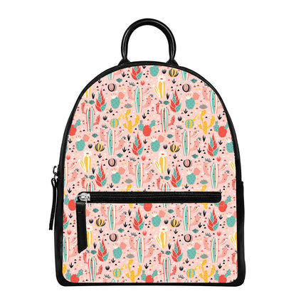 Pastel Cactus And Succulent Print Leather Backpack