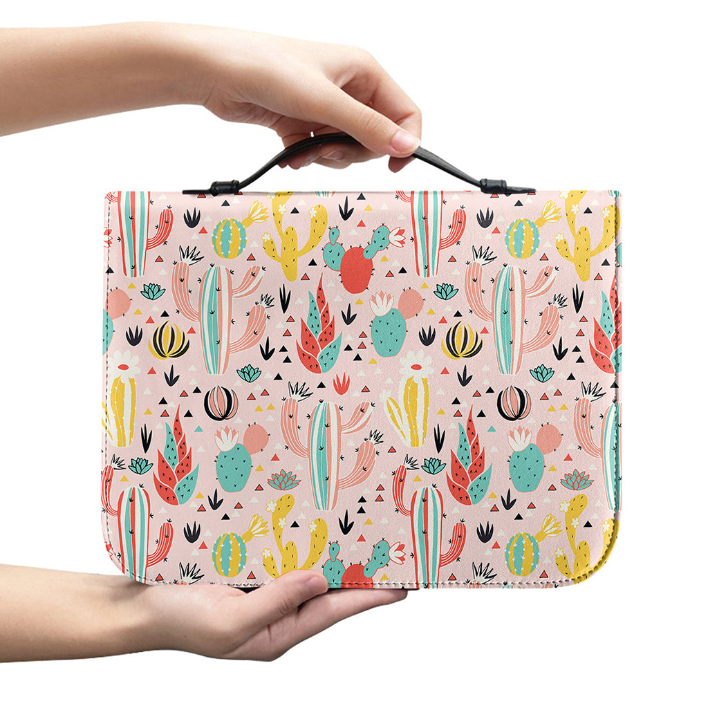 Pastel Cactus And Succulent Print Leather Bible Cover