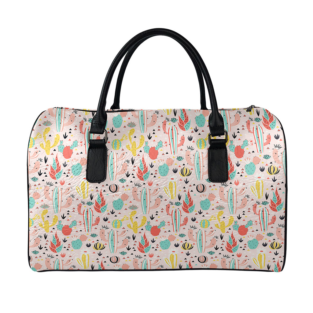 Pastel Cactus And Succulent Print Leather Duffle Bag