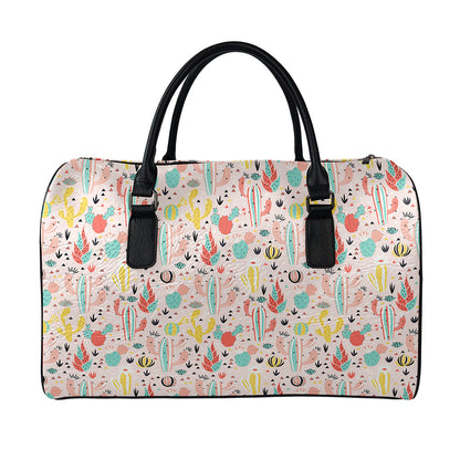 Pastel Cactus And Succulent Print Leather Duffle Bag