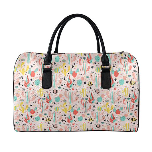 Pastel Cactus And Succulent Print Leather Duffle Bag