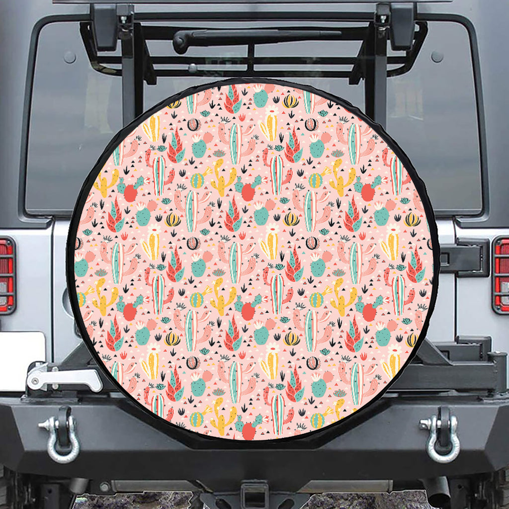 Pastel Cactus And Succulent Print Leather Spare Tire Cover