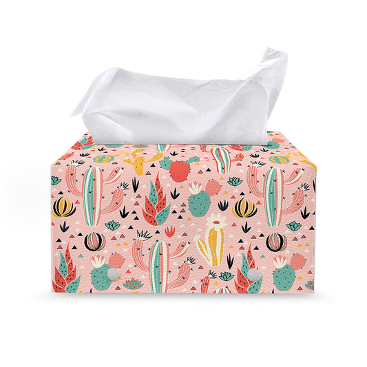 Pastel Cactus And Succulent Print Leather Tissue Box Cover