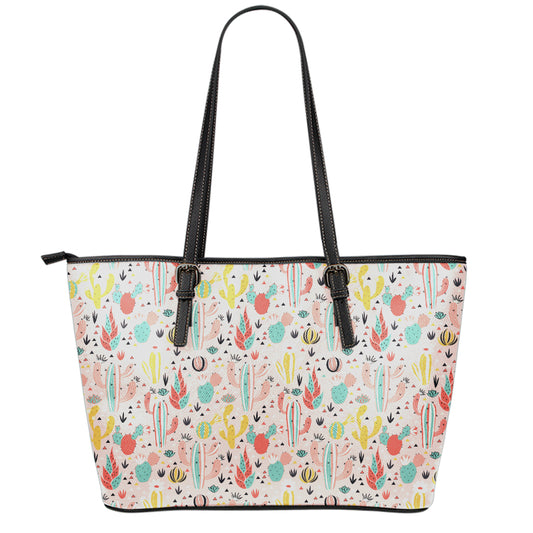 Pastel Cactus And Succulent Print Leather Tote Bag