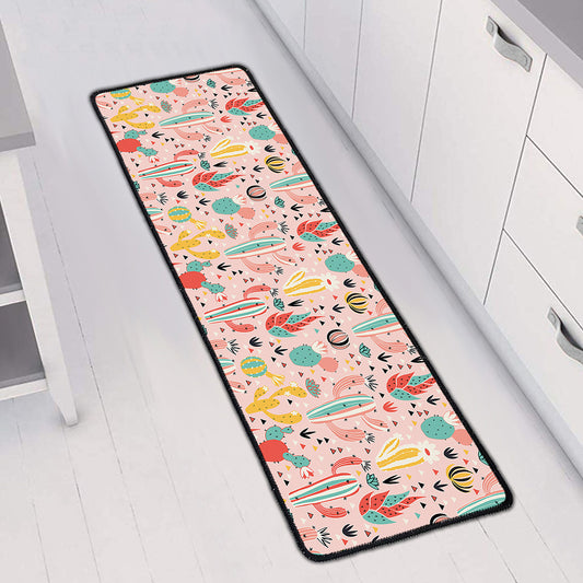 Pastel Cactus And Succulent Print Long Kitchen Mat