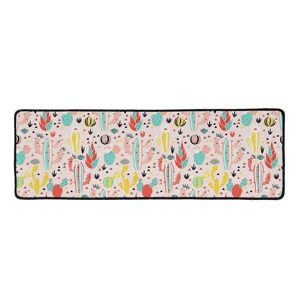 Pastel Cactus And Succulent Print Long Kitchen Mat