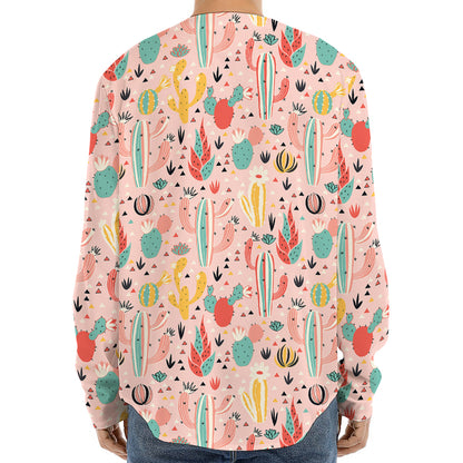 Pastel Cactus And Succulent Print Long Sleeve Baseball Jersey